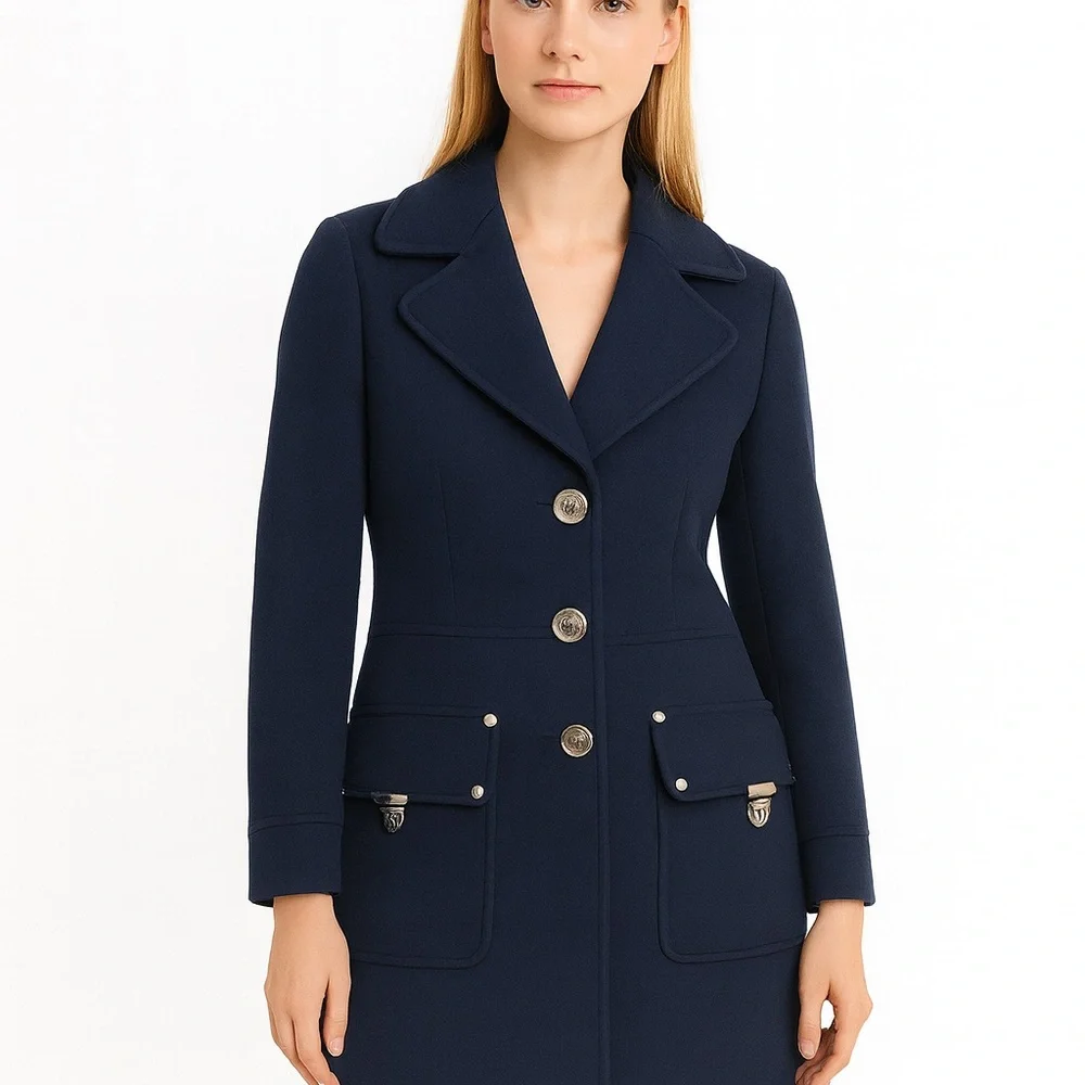 Love Moschino Navy Wool Coat – Classic Tailored Designer Style Size S - Picture 14 of 14